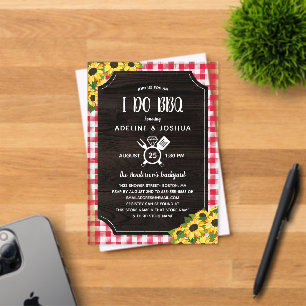 Rustieke Gingham Zonnebloemen I Do BBQ Koppel Brui Acryl Uitnodigingen