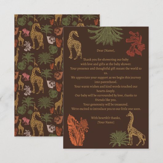 Rustieke Giraffe Bruin Bloemen Bedankkaart (Voorkant / Achterkant)