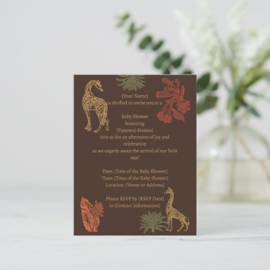 Rustieke Giraffe Bruin Bloemen Briefkaart (Staand voorkant)