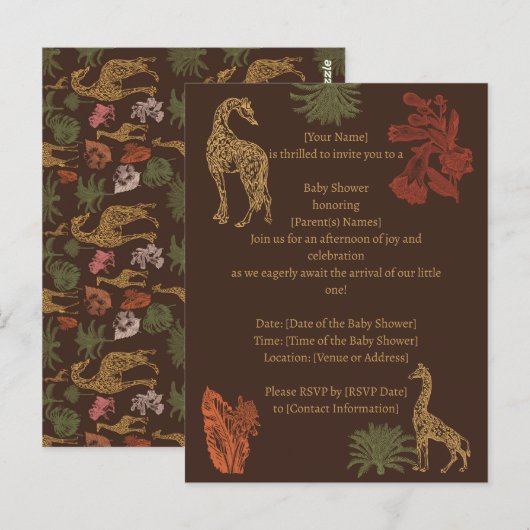 Rustieke Giraffe Bruin Bloemen Briefkaart (Voorkant / Achterkant)