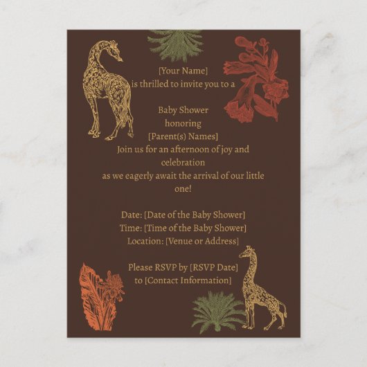 Rustieke Giraffe Bruin Bloemen Briefkaart (Voorkant)
