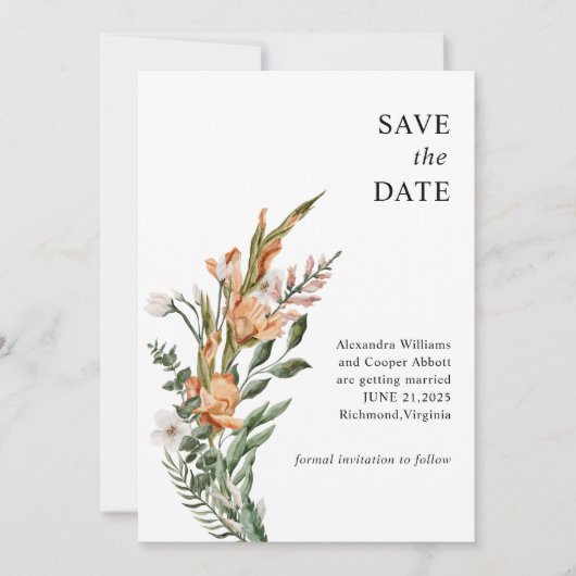 Rustieke Gladiolus Bruiloft Save the Date (Voorkant)