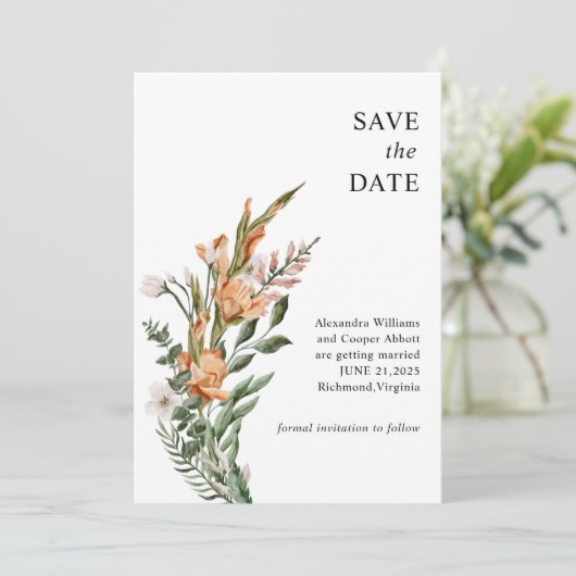 Rustieke Gladiolus Bruiloft Save the Date (Staand voorkant)