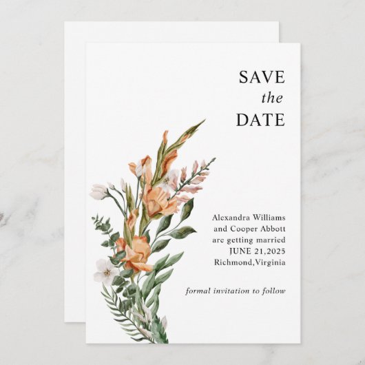 Rustieke Gladiolus Bruiloft Save the Date (Voorkant / Achterkant)