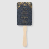 Rustieke Glam Blauwe Gouden Huwelijksprogramma Handwaaier (Voorkant)