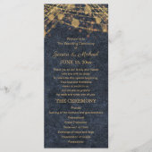 Rustieke Glam Blauwe Gouden Huwelijksprogramma Programmakaart (Voorkant)