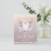 Rustieke Glam Boho Bloem Koeschedel Bewaar de Datu Aankondigingskaart (Staand voorkant)