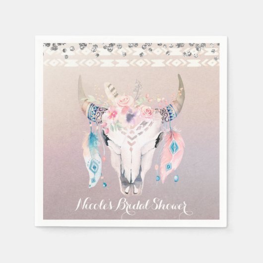 Rustieke Glam Boho Bloem Koeschedel Chic Feest Servet (Voorkant)