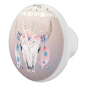 Rustieke Glam Boho Bloem Koeschedel Iridiserend Keramische Knop (Rechts)