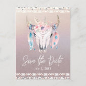 Rustieke Glam Boho Bloemrijke Koeien Schedel Save  Aankondigingskaart (Voorkant)