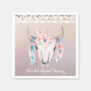 Rustieke Glam Boho Floral Koe Skull Chic Party Servet