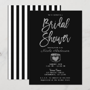 Rustieke Glam Chic Zilver & Strepen Bruidsdouche Kaart
