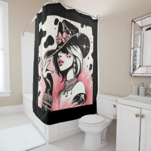 Rustieke Glam Cowgirl Roze Glitter Koehideprint Douchegordijn