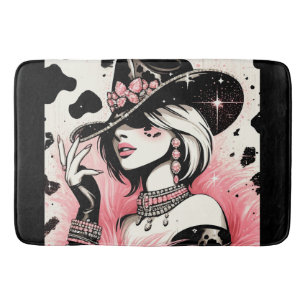 Rustieke Glam Cowgirl Roze Glitter Koehuid Print Badmat