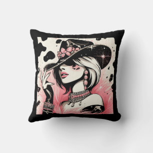 Rustieke Glam Cowgirl Roze Glitter Koehuid Print Kussen
