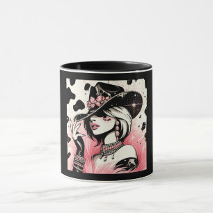Rustieke Glam Cowgirl Roze Glitter Koehuid Print Mok