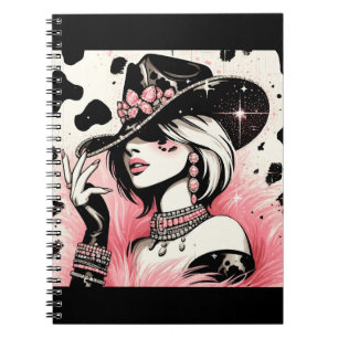 Rustieke Glam Cowgirl Roze Glitter Koehuid Print Notitieboek