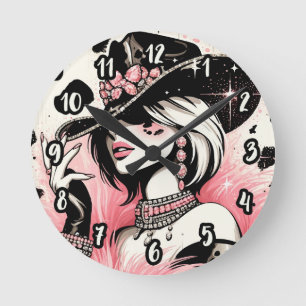 Rustieke Glam Cowgirl Roze Glitter Koehuid Print Ronde Klok
