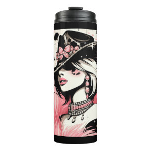 Rustieke Glam Cowgirl Roze Glitter Koehuid Print Thermosbeker