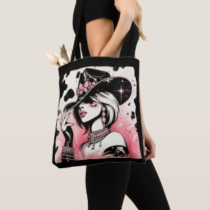 Rustieke Glam Cowgirl Roze Glitter Koehuid Print Tote Bag