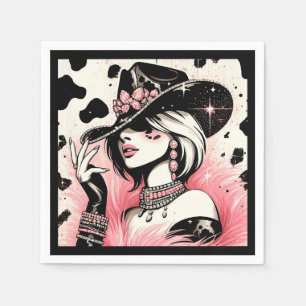 Rustieke Glam Cowgirl Roze Glitter Koehuid Verjaar Servet