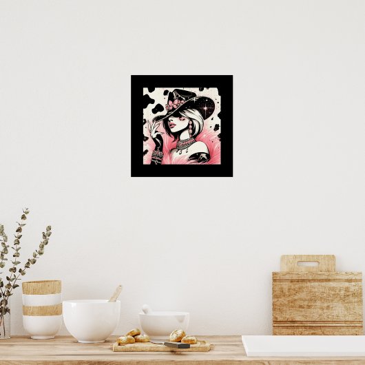 Rustieke Glam Cowgirl Roze Sparkle Koeienhuid Prin Poster (Keuken)