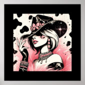 Rustieke Glam Cowgirl Roze Sparkle Koeienhuid Prin Poster (Voorkant)