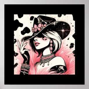Rustieke Glam Cowgirl Roze Sparkle Koeienhuid Prin Poster