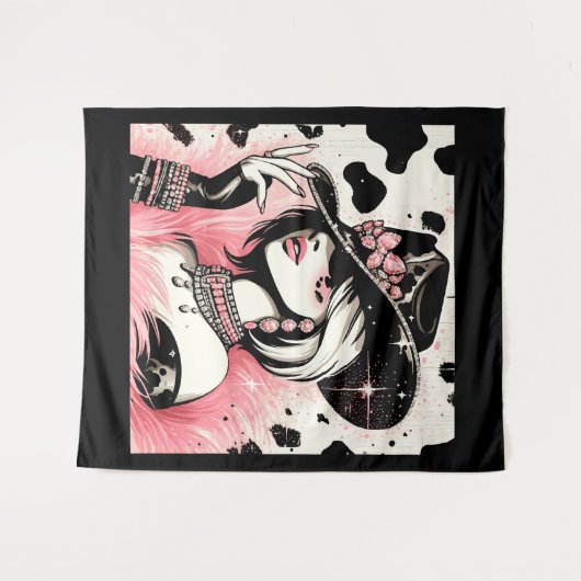Rustieke Glam Cowgirl Roze Sparkle Koeienhuid Prin Wandkleed (Voorkant (horizontaal))