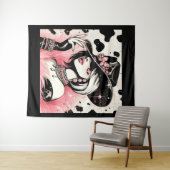 Rustieke Glam Cowgirl Roze Sparkle Koeienhuid Prin Wandkleed (In Situ (horizontaal))