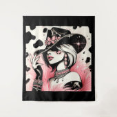 Rustieke Glam Cowgirl Roze Sparkle Koeienhuid Prin Wandkleed (Voorkant)