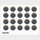 Rustieke Glam Navy Blauwe Gouden Scriptie Bruiloft Ronde Sticker (Vel)