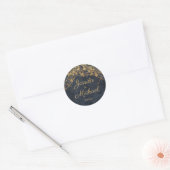 Rustieke Glam Navy Blauwe Gouden Scriptie Bruiloft Ronde Sticker (Envelop)