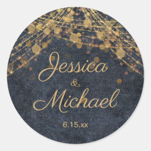 Rustieke Glam Navy Blauwe Gouden Scriptie Bruiloft Ronde Sticker