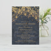 Rustieke Glam Navy Blauwe Gouden Slingerlichten Oe Kaart (Staand voorkant)