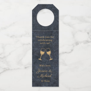 Rustieke Glam Navy Blauwe Gouden Trouw Flessenhanger