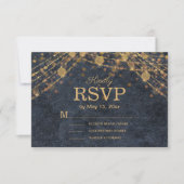 Rustieke Glam Navy Blauwe Gouden Trouwfeest RSVP Kaartje (Voorkant)