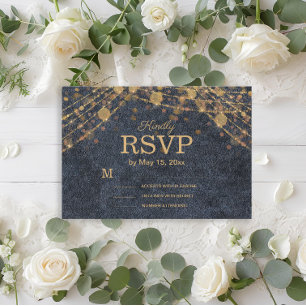 Rustieke Glam Navy Blauwe Gouden Trouwfeest RSVP Kaartje