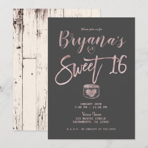 Rustieke Glam Roze Goud Roze Grijs Sweet 16 Feestj Kaart