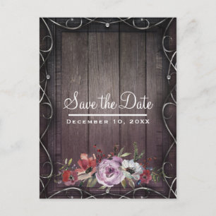 Rustieke Glamour Barn Wood Floral Save the Date Aankondigingskaart