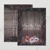 Rustieke Glamour Barn Wood Floral Save the Date Aankondigingskaart (Voorkant / Achterkant)
