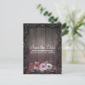 Rustieke Glamour Barn Wood Floral Save the Date Aankondigingskaart (Staand voorkant)