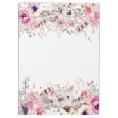 Rustieke Glamour Boho Antlers Floral gepersonalise Klembord (Achterkant)