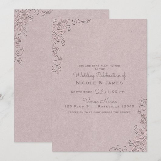  rustieke glamour Elegant Rozen hoek bruiloft Kaart (Voorkant / Achterkant)