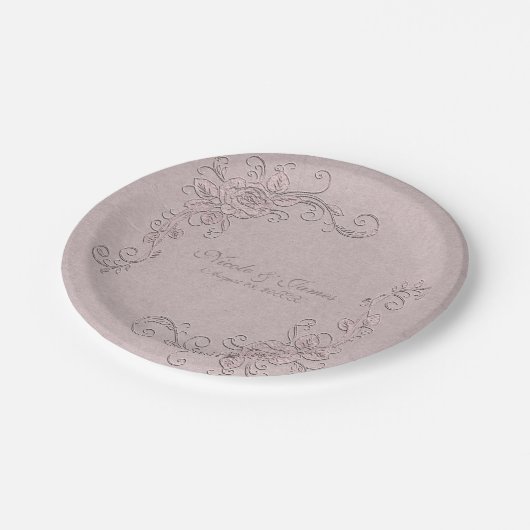 rustieke glamour Elegant Rozen hoek bruiloft Papieren Bordje (Gekanteld)