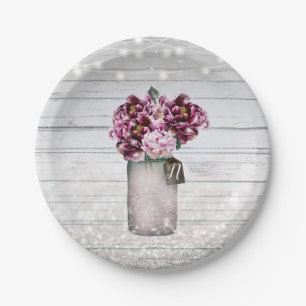 Rustieke Glamour Hout & Bourgondische Bloemen in M Papieren Bordje