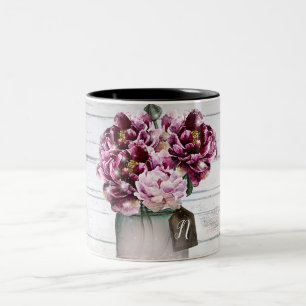 Rustieke Glamour Hout & Donkerrode Bloemen in Mets Tweekleurige Koffiemok