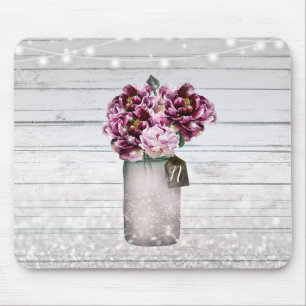 Rustieke Glamour Hout & Donkerrood Bloemstuk in ee Muismat