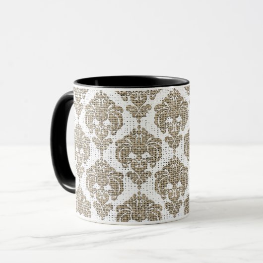 Rustieke Glamour Jute Royal Damast Chic Modern Mok (Voorkant links)