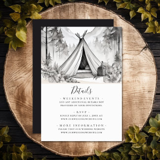 Rustieke Glamping Camping Bos Bruiloft Details Informatiekaartje